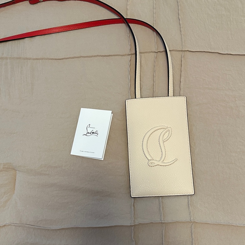 Christian Louboutin Cream Leather Crossbody with Red Strap